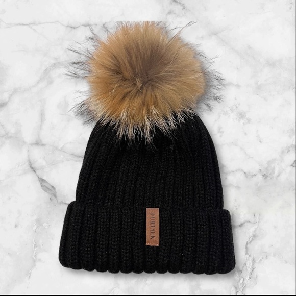 Furtalk Women’s Beanie OS Black Removable Pom - Picture 1 of 8